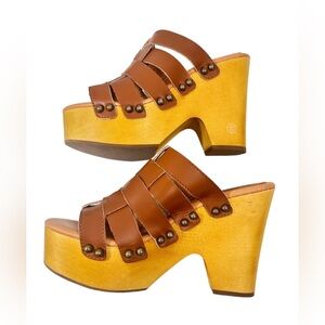 NWOB DINGO Women Dagwood Leather Platform Heel Sandal Clogs Boho Brown Sz 7.5